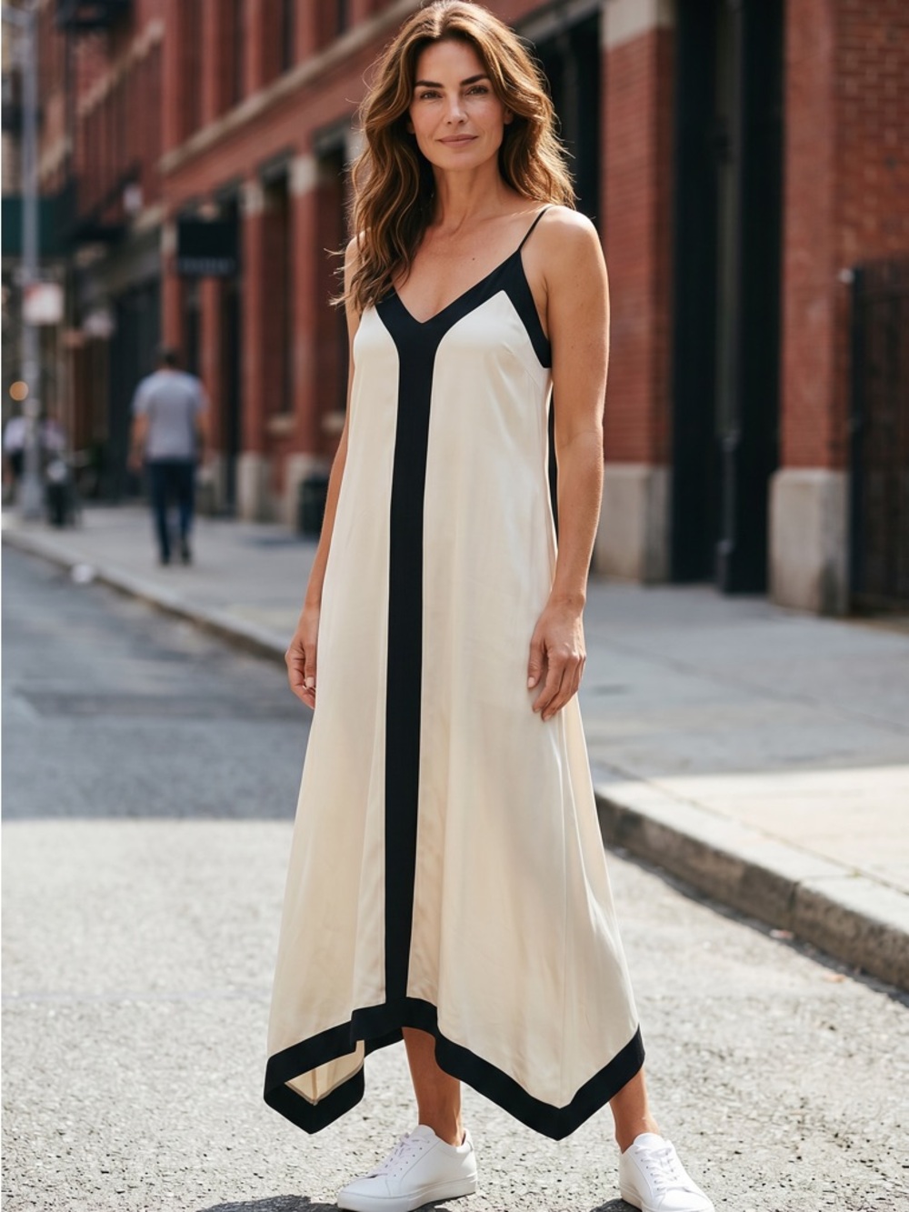 Commense Cream Slip Dress with Minimal Tag Detail